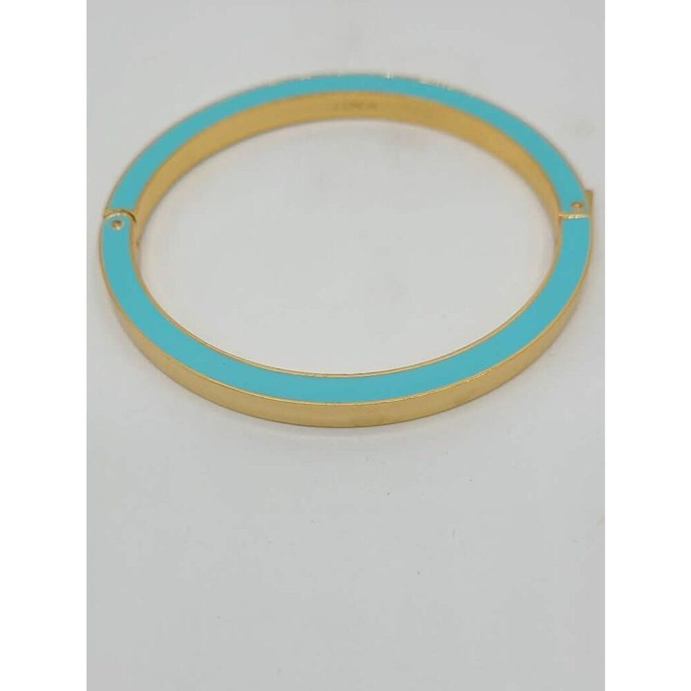 J Crew Gold Tone Blue Enamel Hinged Bangle Bracelet